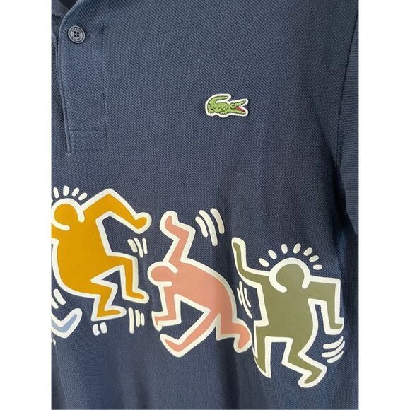 Lacoste X Keith Haring Mens Navy Blue Classic Graphic Print Polo Shirt Size 5 - Picture 9 of 9